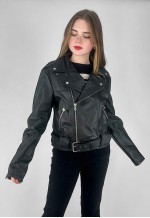 Ladies Vintage Recycled Leather Biker Jacket Silver