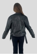 Ladies Vintage Recycled Leather Biker Jacket Silver