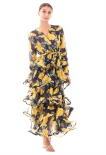 Durable Floral Print Ruffle Multi Layer Hem design maxi long Dress