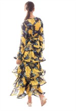 Durable Floral Print Ruffle Multi Layer Hem design maxi long Dress