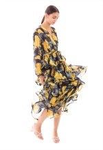Durable Floral Print Ruffle Multi Layer Hem design maxi long Dress