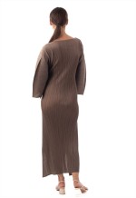 Full Length Pleated maxi dress with cap sleeves in moka