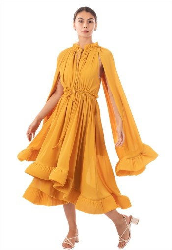 Ruffle Hem and Sleeves Oversized dress in Yellow