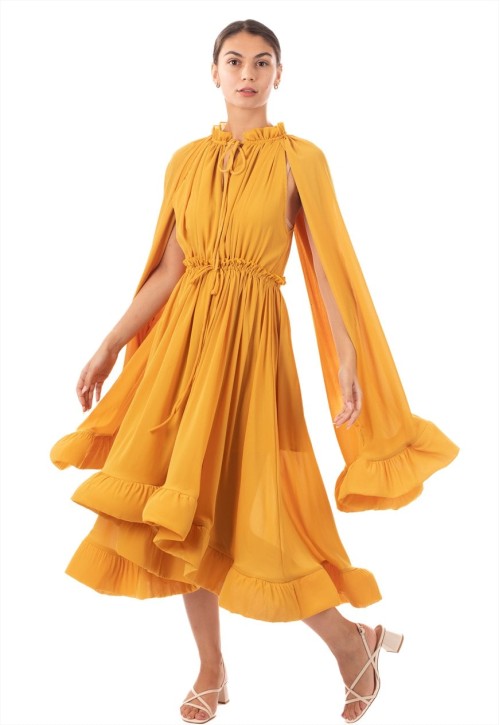 Ruffle Hem and Sleeves Oversized dress in Yellow