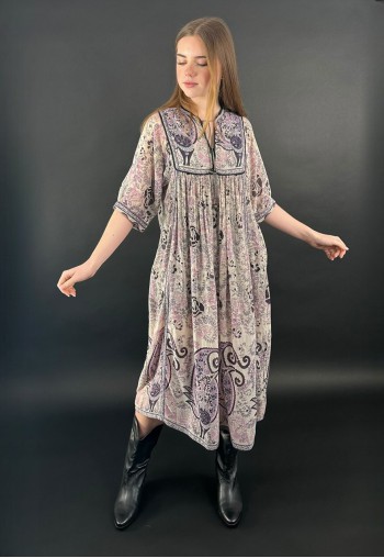 70's Vintage Dress Indian Cotton Peacock Print Midi Dress