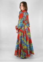Puszta Vintage 70's Red Bell Sleeve Floral Maxi Dress