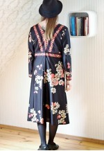 Brown vintage dress with pink flowers
