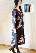 Brown vintage dress with pink flowers