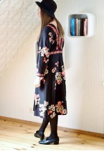 Brown vintage dress with pink flowers