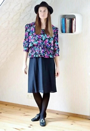 Floral and black combined dress