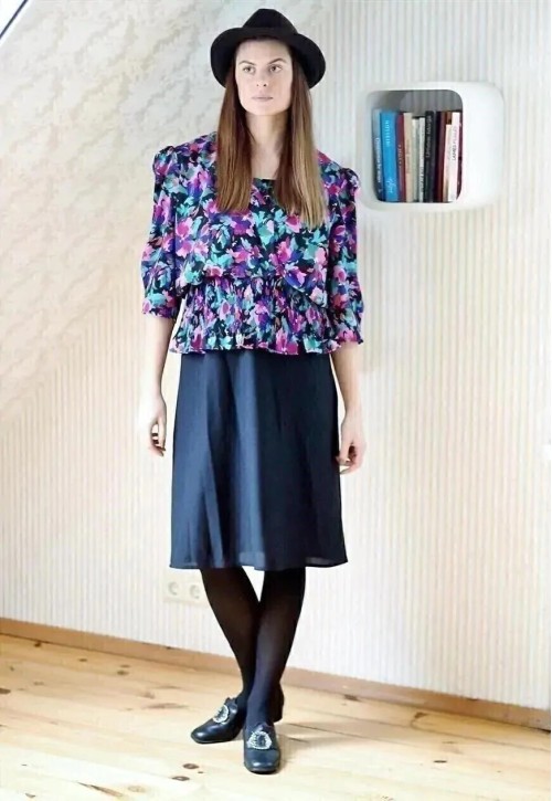 Floral and black combined dress
