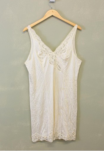 Vintage Y2K Slip Dress Cream V Neck With Lace Patterns