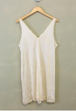 Vintage Y2K Slip Dress Cream V Neck With Lace Patterns