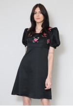 Vintage Ladies 70's Dress Black Puff Sleeve Midi Dress