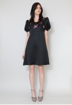 Vintage Ladies 70's Dress Black Puff Sleeve Midi Dress