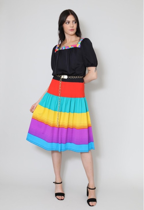 70's Ladies Vintage Dress Black Short Sleeved Stripe Tiered
