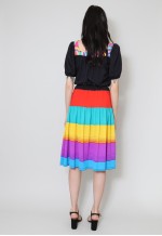 70's Ladies Vintage Dress Black Short Sleeved Stripe Tiered