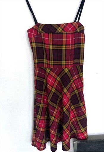 Red Plaid Mini Alternative Dress - Small