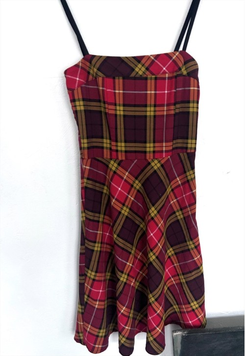 Red Plaid Mini Alternative Dress - Small