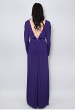 70's Purple Vintage Low Back Beaded Slinky Maxi Dress
