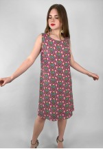 1960's Vintage Abstract Pink Linen Sleeveless Shift Dress