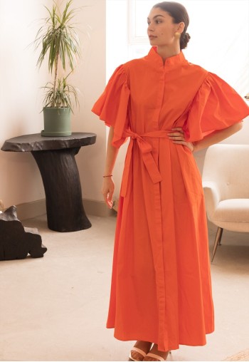 Soft Cotton blend oversized shirt dress with ruffle sleeves desig