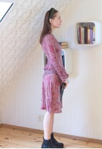 Dark red light long sleeve patterned vintage dress