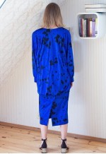 Bright blue long sleeve dress with black flowers