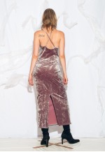 Vintage Y2K Crushed Velvet Maxi Dress in Silver Pink