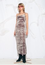 Vintage Y2K Crushed Velvet Maxi Dress in Silver Pink