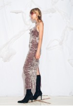 Vintage Y2K Crushed Velvet Maxi Dress in Silver Pink