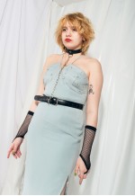 Vintage Prom Dress 90s Slit Evening Maxi in Pastel Blue