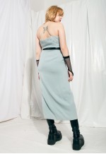 Vintage Prom Dress 90s Slit Evening Maxi in Pastel Blue
