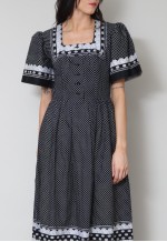 70's Vintage Prairie Folk Black White Short Sleeve Maxi Dres