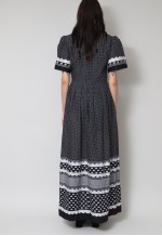70's Vintage Prairie Folk Black White Short Sleeve Maxi Dres