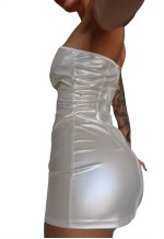 Vinyl Strapless Mini Dress with Full-Length Zip Latex White