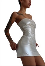 Vinyl Strapless Mini Dress with Full-Length Zip Latex White