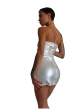 Vinyl Strapless Mini Dress with Full-Length Zip Latex White