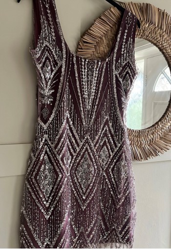 Art Deco luxurious beaded mauve velvet tulle dress