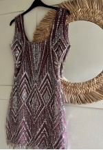Art Deco luxurious beaded mauve velvet tulle dress