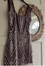 Art Deco luxurious beaded mauve velvet tulle dress