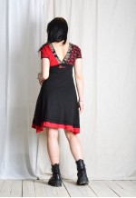 Y2K Black Red Graphic Ornamental Bird V-Neck Midi Dress