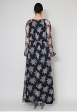 70's Vintage Black Sheer Floral Bell Sleeve Maxi Dress