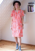 Bright orange shiny short sleeve dress