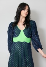 70's Vintage Ladies Blue Green Polka Dot Maxi Dress