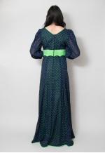 70's Vintage Ladies Blue Green Polka Dot Maxi Dress