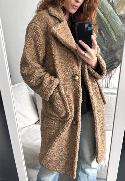 Beige Teddy Cosy Midi Coat - S