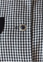 Black and white checked jacket with round collar