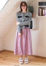 Black and white checked jacket with round collar