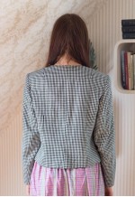 Black and white checked jacket with round collar